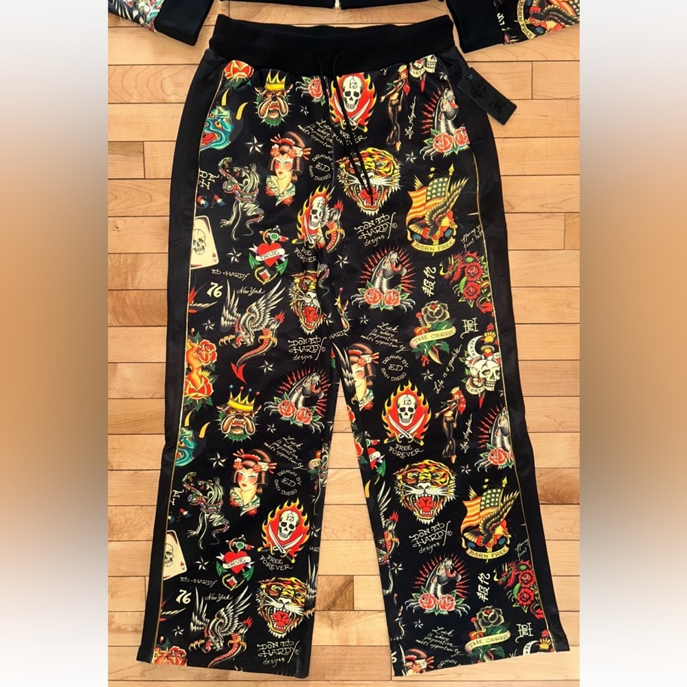 NEW! ED HARDY Y2K Shrunken Flashboard Tracksuit Jacket & Pant Set Size S - Picture 7 of 7
